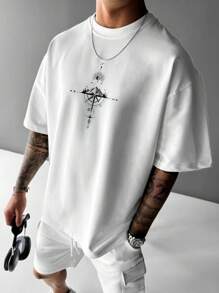 Plus Size Men's Nautical Map Print Short Sleeve Round Neck T-Shirt, Summer