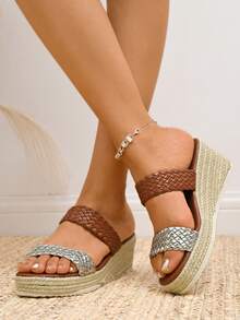 Sandali in corda intrecciata leggeri, comodi, eleganti, versatili, casual e alla moda per le donne con suola in plateforma - Argento - Visualizzare 2