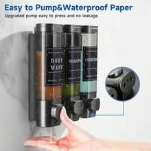 3er-Pack schwarzer Seifenspender zur Wandmontage, Toilettenartikelspender mit 3 Kammern zur Wandmontage. Spender für Handdesinfektionsmittel, geeignet für Badezimmer, Toilette, Küche, zur Aufbewahrung von Shampoo, Duschgel, Reinigungsmittel, Handdesinfektionsmittel. 300 ml*3 - Schwarz - Übersicht 3