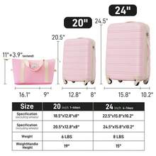 MERAX Hardshell Luggage Sets 2Pcs + Bag Spinner Suitcase With TSA Lock Lightweight 20" + 24", Light Pink - 20"+24"+ 包-淺粉紅色 - 查看 2