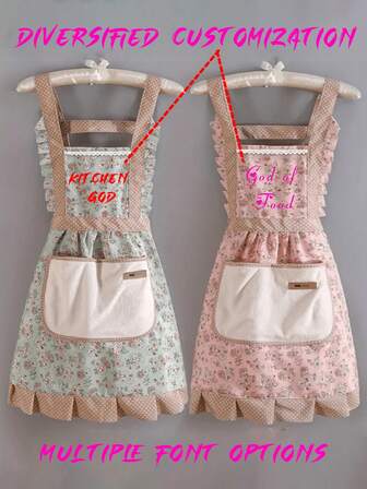 1 pieza Delantal con patrón floral ditsy personalizado, delantal de cocina de lona con flores ditsy, vestido de trabajo para adultos con estilo de granja, respirable y lindo, adecuado para verano, cocina, baño, hogar, proveedor del hogar