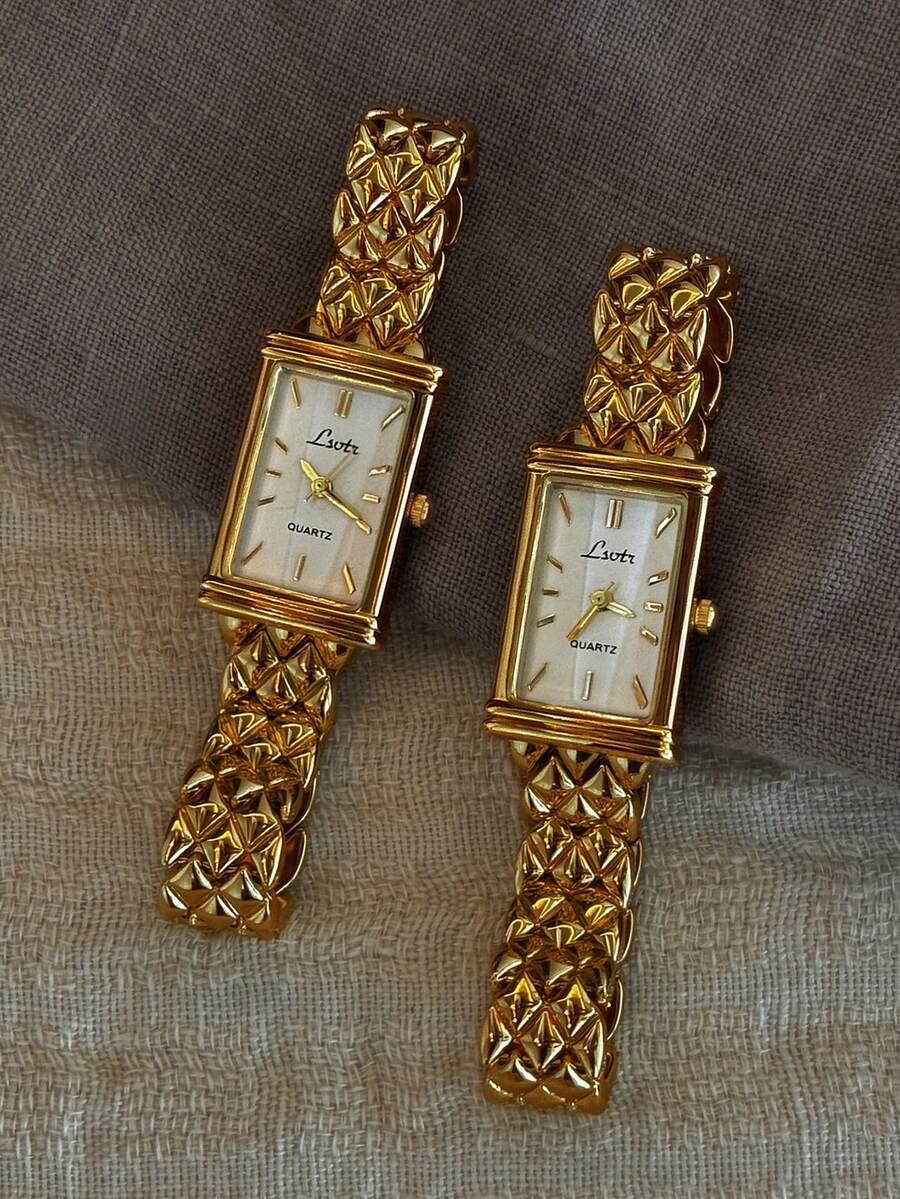 1 New Gold French High-End Light Luxury Fashion Simple Dial Ladies Watch Stainless Steel Strap Elegant And Exquisite Casual Style Women's Quartz Watch, Suitable For Daily Life And Going Out To Parties To Wear Wrist Ornaments Or Birthday Gifts - 金色 - 查看 1