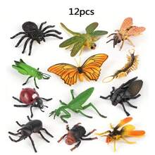 8pcs/12pcs Large Size Insect Toy Models, Scientific Cognitive Puzzle Toys, Realistic PVC Material Bugs, Spider Butterfly Dragonfly Ladybug Etc, Birthday Party Cake Topper Insect Figurines, Fool's Day Prank Toys