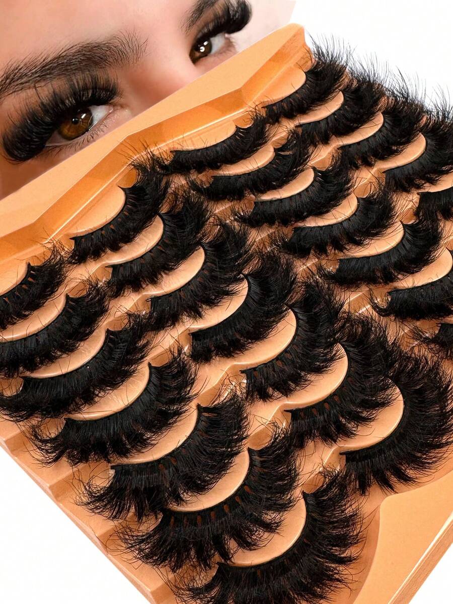 14 Pairs Natural Looking Soft Fluffy 3D Russian Volume Mink False Eyelashes, Dramatic Messy Full Lash Strips, 10-18mm Length, Reusable For Bold Eye Makeup, Suitable For Daily Wear And Holiday Parties, Great As A Gift, Beginner Friendly - 眼尾拉長款 - 查看 1