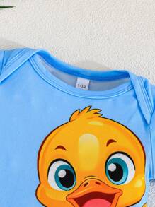 3pcs/Set Cute Duckling Print Baby Outdoor Casual Romper, Short Sleeve Snap-Up Triangle Bodysuits, Comfortable Easy-To-Wear Summer New Arrival