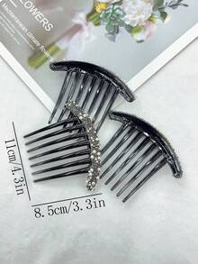 Bộ 3 lược cài tóc sang trọng và thanh lịch 11cm, đính ngọc trai giả và đá pha lê, thích hợp cho kiểu tóc lệch bên của nữ, quà tặng đám cưới, quà tặng cho phù dâu, phụ kiện tóc, phụ kiện đội đầu, quà tặng Ngày của Mẹ. - màu đen - Xem 5