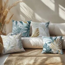 Bộ 4 vỏ gối họa tiết lá tối giản, vải nhung đào một mặt, vỏ gối 45*45/50*50/40*40CM thích hợp trang trí phòng, trang trí phòng khách sofa hiện đại, quà tặng, tiệc tùng - Nhiều màu - Xem 7
