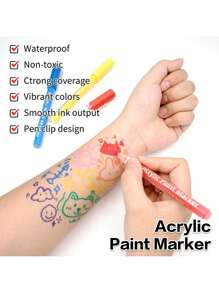 12 Colors Temporary Tattoo Markers, Skin-Friendly Washable Face & Body Painting Kits, Templates & Art Supplies, Fashion Gifts Suitable For Girls, Boys, Adults, Teenagers - Popular Presents For Youths & Children Back To School