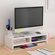 Monitor Stand, Desktop, Monitor Stand, Two-Tiered, Width 50cm X Depth 25cm X Height 14cm, Computer Stand, Ergonomic Design, Desktop Rack, PC Stand, Wooden Top, Keyboard Storage, Suitable For Monitors, Laptops, And Printers - Oak - View 2