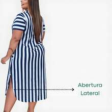 Plus Size Striped Long Chamise Dress – Style And Comfort In One Piece! - Navy Blue - View 4