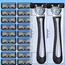 2pcs Handle + 36pcs Blades / Manual 6-Layers Hair Removal Razor, Suitable For Shaving Facial, Chest, Leg, Armpit Hair, Essential Grooming Tool For Home & Travel - Black and White - View 2