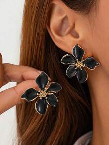 1 Pair Elegant Floral Vintage Design Fashion Earrings, Suitable For Women's Daily Wear, Party Gift, Mother's Day Gift - Black - View 12