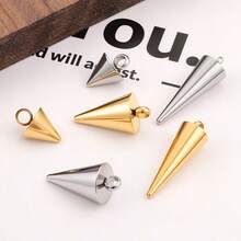 10pcs/Pack High Quality Stainless Steel Cone-Shaped Spike Pendant, Large Hole Cone Pendant, Long Bullet Nail Pendant, Conical Stainless Steel Pendant, Suitable For Hip-Hop, Rock, Gothic, Punk Style DIY Necklace, Bracelet, Jewelry Making, Accessory - Pointed Cone Pendant - View 6