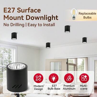 CANMEIJIA Large Size Ceiling Light Decorative Lighting Recessed Downlight Aluminum Gold/Black/White Wall Lamp Flush Mount Spotlight Tube, Customizable Bulb, Minimalist Retro Metal Style, E27 Bulb Socket, 85V-265V, Easy Installation, Hardwired, Suitable For Ceiling/Wall/Exhibition Hall/Reading Room/Dining Room/Bar/Bedroom/Cafe/Dining Hall/Clothing Store/Living Room/Corridor/Entryway/Stairwell, Choose Size As Needed