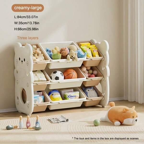 1pc Modern 3-Tier Multi-Compartment Storage Organizer - Stackable Plastic Cabinet, Suitable For Toys, Books, Clothes - Perfect For Game Room And Bedroom
