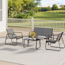 4 Pieces Patio Furniture Set, Outdoor Bistro Hospitality Table And Chair Set, Patio Table And Chair Set ,4 Piece Patio Furniture Set, Outdoor Patio Furniture With Loveseat And 2 Single Chairs, Bistro Table And Chairs Set For Backyard, Balcony - 灰色 - 查看 4