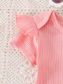 2pcs/Set Baby Girls Cute Short Sleeve Romper + Overalls Set, Lightweight Summer