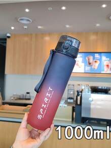 1pc, Large Capacity Frosted Gradient Color Fashion Sports Water Bottle Portable Outdoor Plastic 1000ml Water Bottle With Rope
