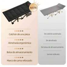 Catre Camastro Plegable Ajustable Acampar,190cm*68cm,Cuna de Camping para Adultos,cómoda,Cuna Plegable para Dormir,Cama Plegable Ligera,soporta 150KG,Siesta de Oficina - Negro - Ver 9