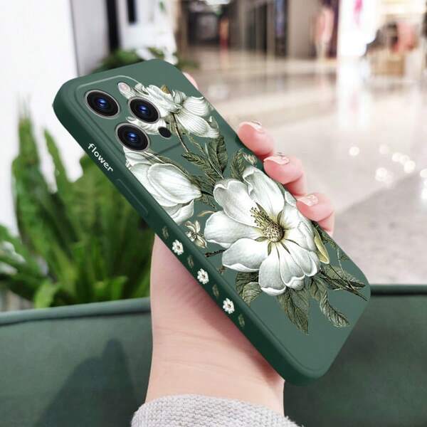 Liquid Silicone Beautiful Magnolia Flower Pattern Full Cover Shockproof Fashion Phone Case