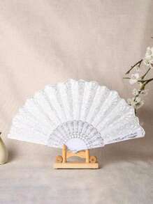 Ventaglio bianco da donna con fiori d'argento, ventaglio pieghevole di moda per la danza