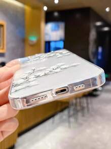 1 pieza Funda de teléfono a prueba de golpes con patrón de rama de árbol y flor perforada de color blanco grueso compatible con iPhone 16/11/16pro/16plus/16promax/16e/15Promax/13/14/12/XS/XR/7G/8P, compatible con Samsung Galaxy 11/12Pro/12/12X/13Pro/14Pro/15Pro/, compatible con Redmi 10/9/Note9/12c/Note11pro/Note8Pro