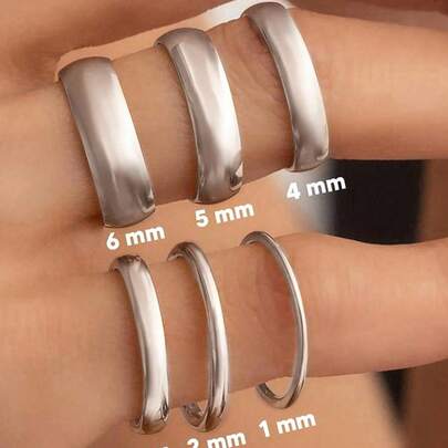 ESBERRY 1pc S925 Sterling Silver 1-6mm Thin Wedding Band Ring, Minimalist Style, Stackable, For Women, Gift For Her/Him