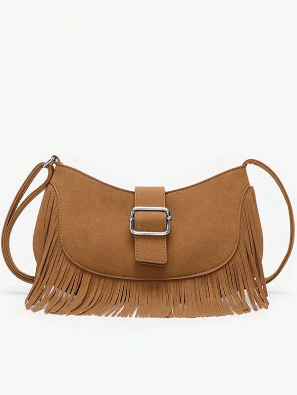 Korean Vintage Tassel Crossbody Bag, New Fashionable Distressed Saddle Bag, European And American Style Women Shoulder Bag