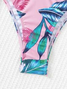 Fashionable And Sexy New Solid Color Lace-Up Micro Triangle Bikini Top, Plant Printed High-Cut Triangle Bikini Bottom And Long Skirt 3 Piece Swimsuit Set For Women - Coral Pink - View 5