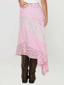 Women's Spring Summer Patchwork Irregular Hem See-Through Skirt Design Feel Cool And Comfortable Travel To The Seaside - Hồng - Xem 6