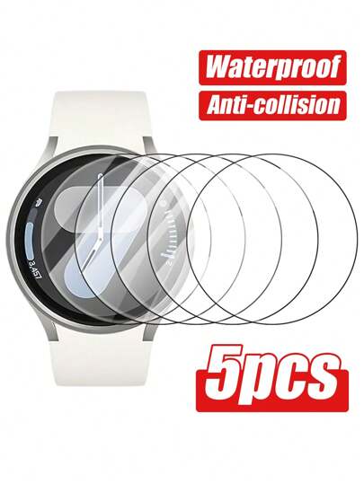 5pcs/Set High Definition Tempered Glass Screen Protector Compatible With Samsung Galaxy Watch5 Pro 45mm/Watch4/Watch6 Classic, Compatible With Galaxy Watch4/5/Pro/6 Classic 40mm/44mm/43mm/47mm, 9H Hardness, High Sensitivity, Anti-Scratch, Water Resistant, Anti-Fingerprint Gift For Birthday, Family, Friends Watch Screen Protector, Watch Cover, Watch Accessories Shockproof Anti-Fall Anti-Fall Full Cover