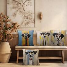 4pcs Abstract Dog Print Pillow Covers, Fashionable Dog Lover Gift, Suitable For Men And Women, Unique Dog Home Decor - Blue - View 4
