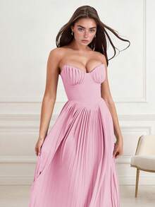 优雅性感百褶收腰宴会长裙