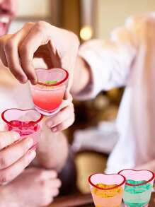 8pcs-Pink Plastic Spirits Glasses Set, Heart Shaped Spirits Glasses Set Plastic Spirits Glasses With Heavy Duty Base, Spirits Glasses For Whiskey, Tequila, Spirits Valentine's Day, Bachelor Party