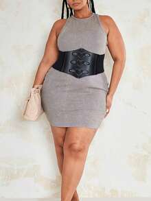 1pc Women's Heart Buckle PU Dress, Shapewear Fashion Elastic, Multi-Sizes For Plus-Size, Suitable For Daily And Holiday Use Women Corset Belt For Dress,Waist Trainer Waist-Shaping For Waist Slimming And Tummy Control - Black - View 3