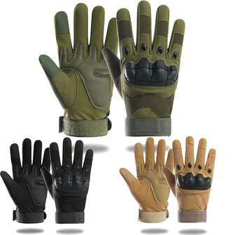 1 双战术全指手套，军用风格户外触屏健身骑行手套，男女通用