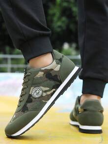 Casual Outdoor Sports Shoes For Men, Camouflage Pattern Lightweight Breathable Mesh Walking Sneakers, Black, Plus Size Couple Style - Green - View 7