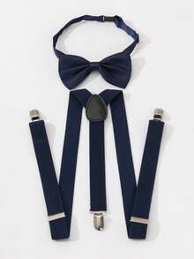 1 Set Unisex Black Simple Adjustable Bow Tie And Suspender Pants, Suitable For School, Daily Wear, Performance, Party, Back To School, Holiday Gift - Suspenders + Bow Tie - View 12