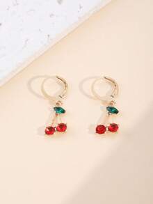 4pcs Women's Elegant Everyday Versatile Crystal & Cherry Pendant Necklace, Bracelet, Earring Jewelry Set - Multicolor - View 5