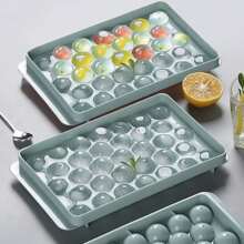 Molde de cubitos de hielo redondos con tapa, molde para hacer bolas de hielo para congelador con recipiente mini circular, kit para hacer cubitos de hielo, 33 piezas para enfriar cócteles, whisky, té, café