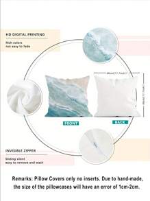 2 Pcs Wave Pattern Cushion Covers, Blue Wave Marble Textured Pillow Shams, Vacation Style Polyester Single-Sided Printing Hidden Zipper Pillow Cases, Without Pillow Inserts, Home Decor, Suitable For Summer Party, Pool Decoration, Bedroom, Living Room, Dorm, College Bedding, 45x45cm