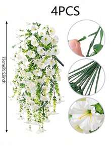 2PCS/4PCS/6PCS/8PCS 悬挂植物丝绸人造花藤蔓绿桉树植物户外防紫外线用于婚礼门廊客厅办公室墙壁庭院书架家居装饰