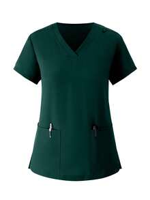 (Four-Piece Set) Scrubs Uniform Women's Running Matte Elastic Sports Nurse  Uniform Wash Clothes Work Clothes Breathable Scrub Shirt - 墨綠色 - 查看 9