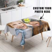 1pc Customized Photo Tablecloth - Design With Your Photos Or Text, Machine Washable, Reusable, Stain Resistant, Suitable For Weddings, Christmas, Mother's Day, Halloween, Easter - Parties, Restaurants, Cafes, Buffets, Picnics - Indoor And Outdoor Use