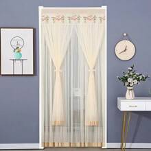 1 pieza Panel de cortina traslúcida artística, cortina de puerta de instalación sin taladrar para primavera, verano, otoño, anti-mosquitos y moscas, doble malla, doble apertura, cortina de encaje para dormitorio, divisor de ambientes para uso doméstico