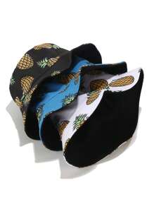 قبعة دلو صيفية للرجال وجهين بطباعة الأناناس، قبعة شمس للخارج عادية