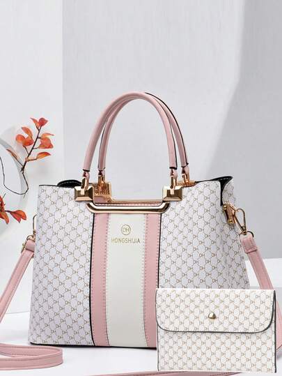 2pcs/Set Women Fashion Personalized Printed Shoulder Bag & Tote Bag