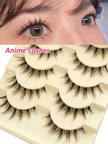 Rikuaild 5 Pairs Doll-Like Natural False Eyelashes - Transparent Lash Band Cartoon Style False Lashes, Fairy-Like Design, Perfect For Cosplay - Reusable, Natural Look, Strip Eyelashes, Eyelashes, False Eyelashes