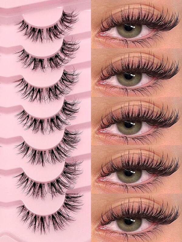 Asiteo Asiteo 7 Pairs Messy Natural Cat Eye Lashes Clear Band Lashes Cat Eye Look Wispy Lashes Eye End Elongated Full Strip Soft Natural Realistic False Eyelashes