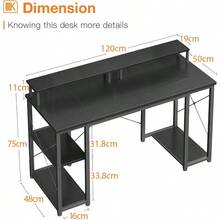 Computer Desk With Shees 120 X 50 Cm Gaming Desk With Storage Home Office Desk Modern Simple Style PC Desk Stable Workstation Black - Black - View 3